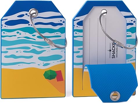 Shacke Rubber Luggage Tags Privacy Cover and Steel Loops (Beach Life, 2pcs)