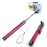 Selfie Stick Enther Self-portrait Monopod Extendable Wireless Bluetooth Selfie Stick with built-in Bluetooth Remote Shutter With Adjustable Phone Holder for IOS and Android Devices Hot Pink