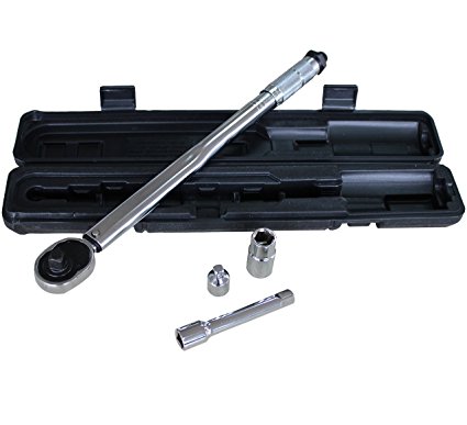 Cartman Torque Wrench with Socket, Adaptor and Extension Bar in Case, 28-210 N.M.