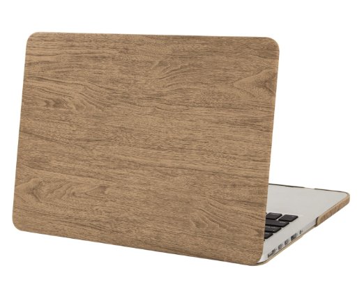 Mosiso Wood Grain Texture PU Leather Coated Hard Shell Case Cover for MacBook Pro 13 Inch with Retina Display (Models: A1502 and A1425), Light Brown