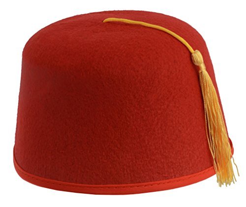Kangaroo Red Fez Felt Hat w/ Gold Tassel