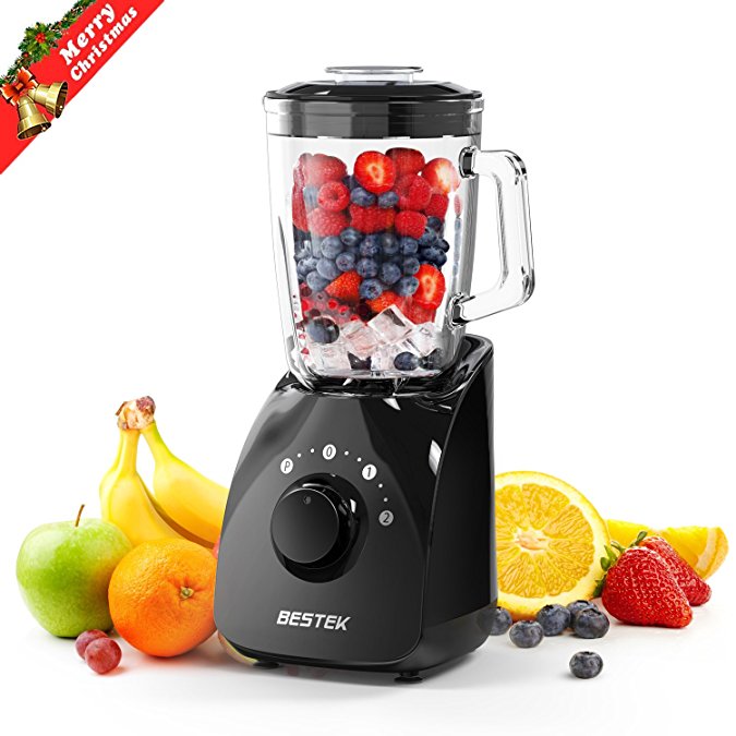 BESTEK Smoothie Blender,350 Watts 20000 RPM Smoothie Maker with 1.5L BPA Free Glass Jar,2-Speed Function,Mixer,Juicer,High Speed Blender for Shakes, Baby Food, Healthy Drink