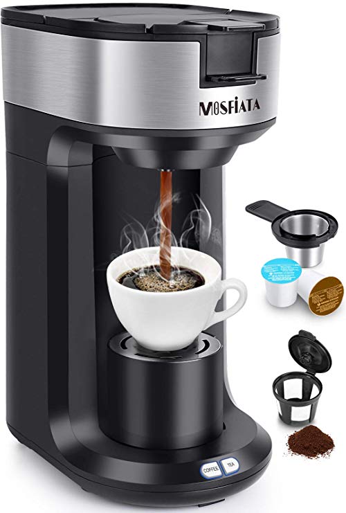 Coffee Maker Brewer - MOSFiATA KCM206 1000W 2 in 1 Super Fast Electric Coffee Brewer for Ground Coffee and K-cup, 2 Function Modes (Coffee & Tea), 14 OZ (420ml) with Reusable Capsules Pod and Automatic Shut-Off, ETL and FDA Certified