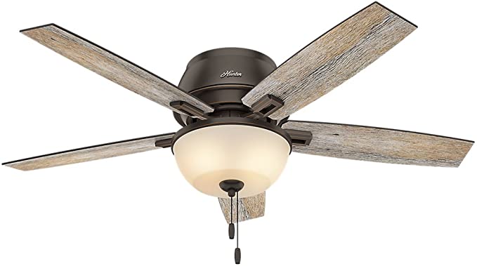 Hunter Indoor Low Profile Ceiling Fan with LED Light and pull chain control - Donegan 52 inch, Onyx Bengal, 53342