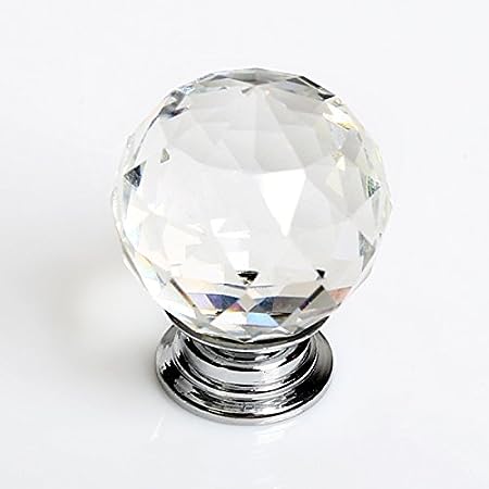 Revesun 50mm Clear Crystal Glass Door Knob Cabinet Cupboard Pull Drawer Handle Kitchen Wardrobe Home Hardware Come with Screw 1PCS