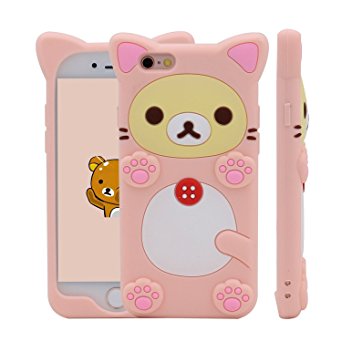 iPhone 6S Plus Case, MC Fashion Super Cute 3D Pink Bear Protective Silicone Case Cover for iPhone 6S Plus (2015) & iPhone 6 Plus (2014) (Rilakkuma)