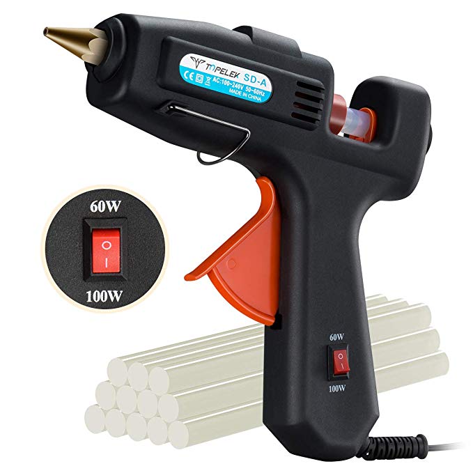 Hot Glue Gun, TopElek 60W/100W Dual Power Full Size (Not Mini) Glue Gun, 12PCS Glue Sticks, High Temperature Melt Glue Gun Kit for DIY Small Crafts, Arts, Home Quick Repairs, Decoration