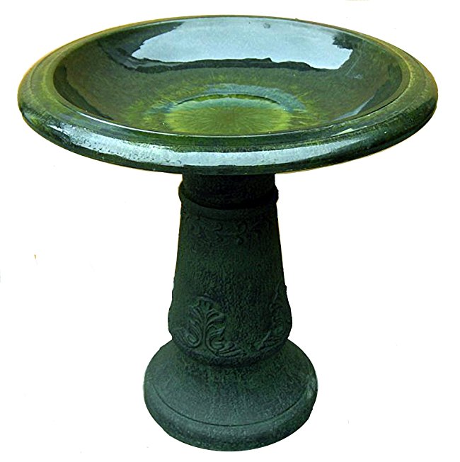 Exaco FM-0203G Endura Clay Florentine Marbleized Birdbath, Green