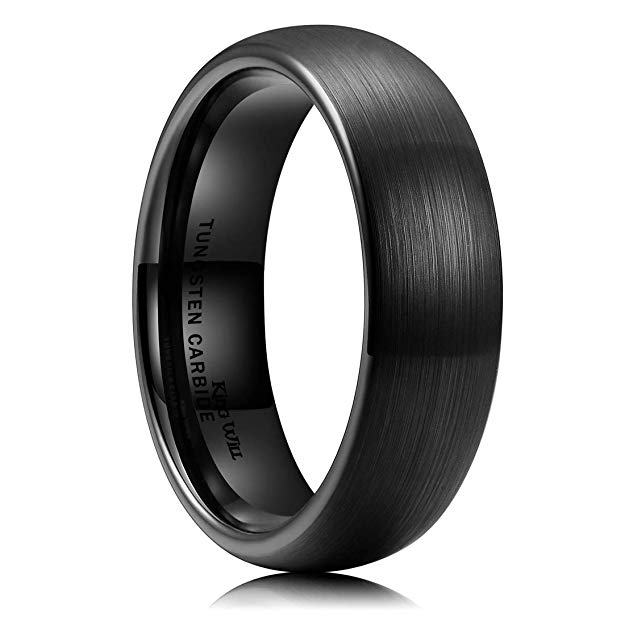 King Will Mens 2mm/4mm/6mm/8mm Black Matte Finish Tungsten Carbide Ring Domed Engagement Wedding Band Comfort Fit