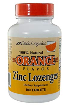 Basic Organics Natural Flavor Zinc Lozenges, Orange, 100 Tablets