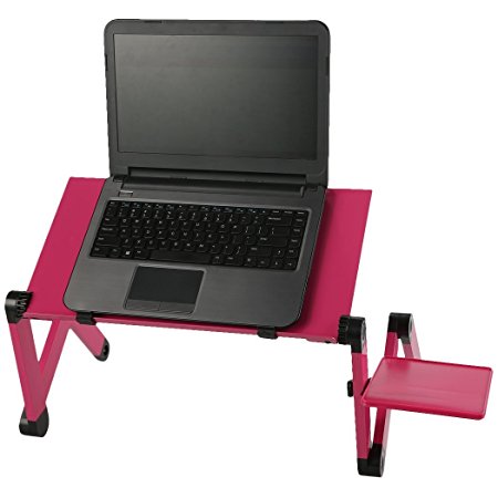 Homevol Portable Laptop Stand Table with Adjustable Stand Tray, Mouse Board, Lightweight Aluminum Stand, 2 CPU Fans, Ergonomic Design for Using in Bed, Executive Office and More (Rose Red)