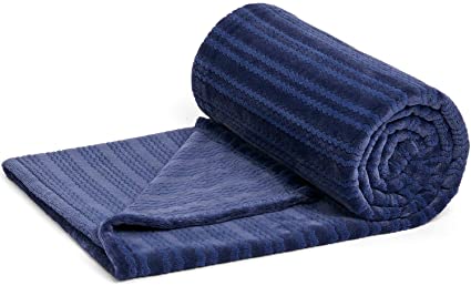 NEWCOSPLAY Flannel Fleece Throw Blanket Lightweight Soft All Season Use (Jacquard-Navy Blue, Throw(50"x60"))