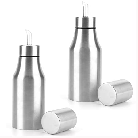Foraineam Pack of 2 Olive Oil Dispenser Bottle Stainless Steel Leakproof Olive Oil Container Kitchen Oil Bottles, 17oz (500ML)