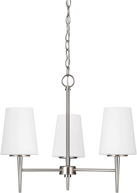 Sea Gull Lighting 3140403EN3-962 Driscoll Three Light Chandelier Hanging Modern Fixture, Brushed Nickel