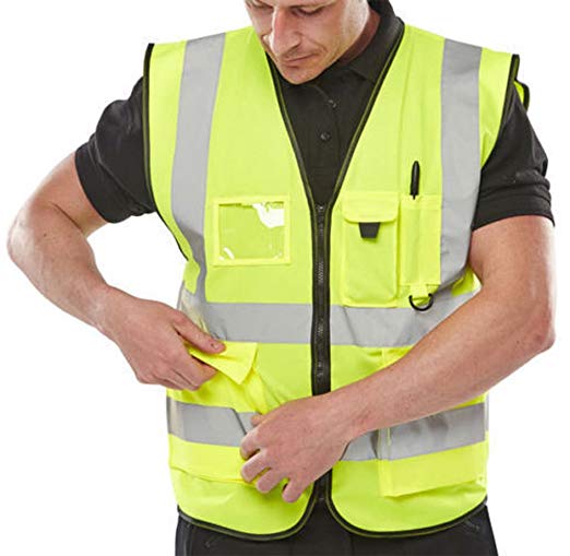 Expert Workwear Hi VIS Executive Vest Waistcoat With Phone & ID Pockets Yellow Orange - 2 Two Tone