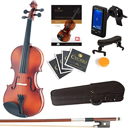 Mendini Size 1/8 MV300 Solid Wood Violin with Tuner, Lesson Book, Shoulder Rest, Extra Strings, Bow and Case, Satin Antique Finish