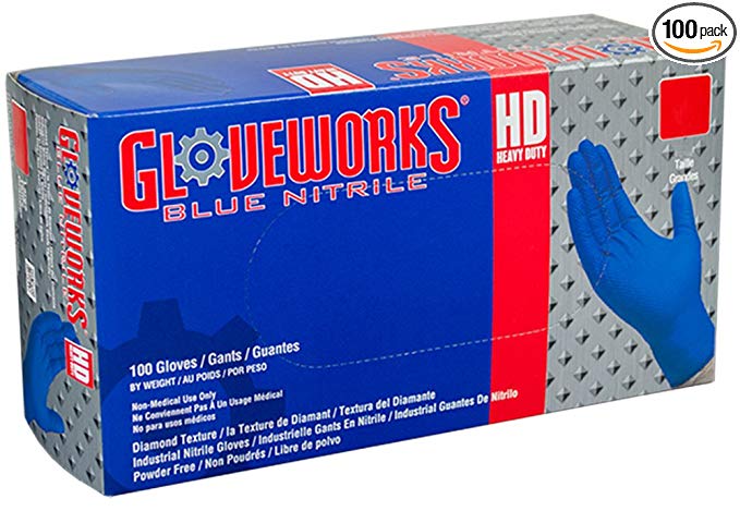 AMMEX - GWRBN44100-BX - Nitrile Gloves - Gloveworks - HD, Disposable, Powder Free, Latex Rubber Free, 6 mil, Medium, Royal Blue (Box of 100)