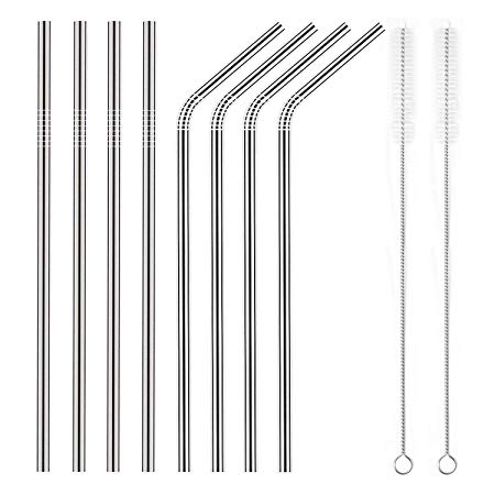 Stainless Steel Straws Reusable Metal Drinking Straw with Smooth, Reusable Drinking Straws for Smoothie Cold (8 pcs Sliver)