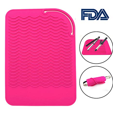 Heat Resistant Mat for Curling Irons, Hair Straightener, Flat Irons and Hair Styling Tools 9" x 6.5", Food Grade Silicone, Pink