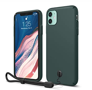 elago iPhone 11 Slim Fit Case with Attachable Wrist Strap/Lanyard, Slim, Light, Matte Coating, Camera and Screen Protection Designed for iPhone 11 Case [Midnight Green]