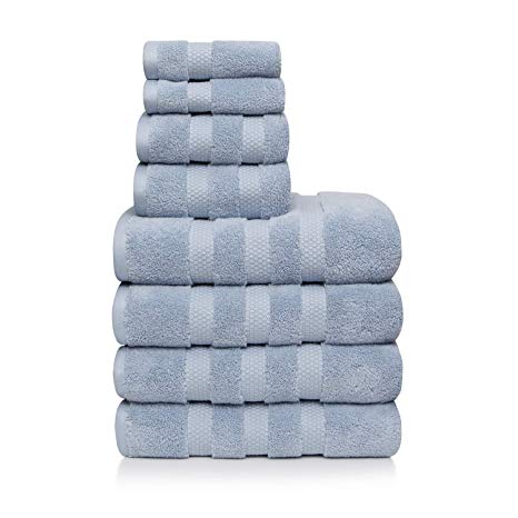 Vivendi Infinity Zero Twist 100% Cotton 8-Piece Towel Set, 4 Bath, 2 Hand, 2 Wash (Spa Blue)