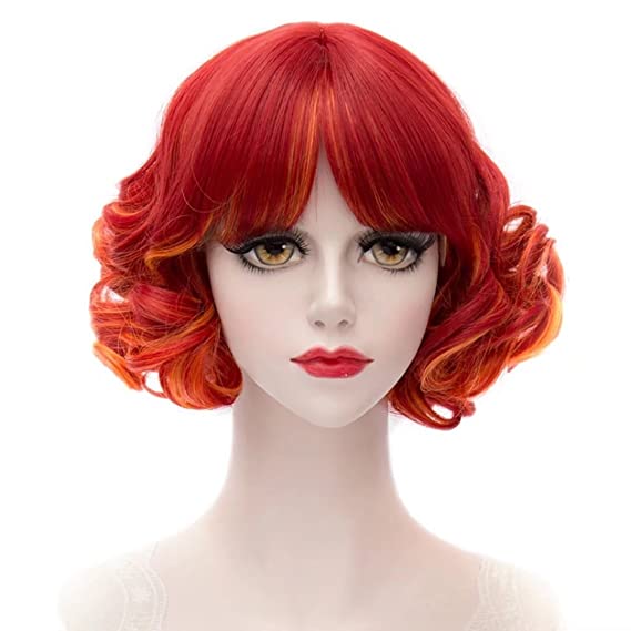 Kadiya Rainbow Red Short Curly Wavy Layered Lolita Harajuku Cosplay Wigs Costume Hair