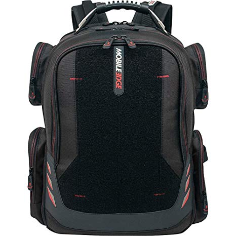 Mobile Edge Core Gaming 17 - 18 Inch Laptop Backpack, (Velcro) Front Panel allows adding Team Patches, External USB 3.0 Quick-Charge Port and Built-in Charging Cable ScanFast TSA Checkpoint Friendly, Separate Lined iPad/Tablet Pocket, Black w/Red Trim MECGBPV1