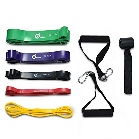 5 Packs Pull Up Assist Bands, Odoland Pull Up Straps, Resistance Bands with Door Anchor and Handles, Stretch Mobility, Powerlifting and Extra Durable Exercise Bands with eGuide