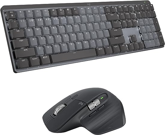 Logitech MX Mechanical Full-Size Illuminated Wireless Keyboard, Linear, and MX Master 3S Performance Wireless Bluetooth Mouse Bundle, macOS, Windows, Linux, iOS, Android