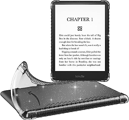 MoKo Case for 6.8" Kindle Paperwhite (11th Generation-2021) and Kindle Paperwhite Signature Edition, Ultra Clear Soft Flexible Transparent TPU Skin Bumper Back Cover Shell, Clear Glitter