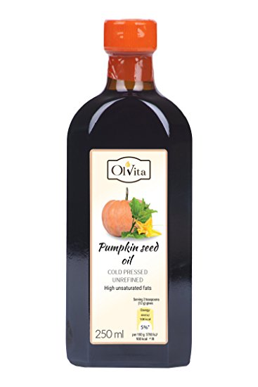 Raw Pumpkin Seed Oil, Unrefined, Cold Pressed and Crude, Ol'Vita 250 ml