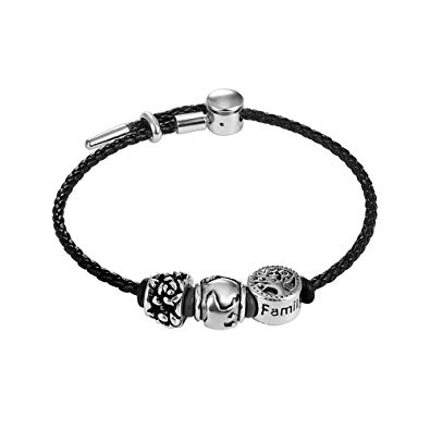 CHOMAY Leather Bracelet for Women Compatible with Pandora Beads DIY Adjustable Stainless Steel