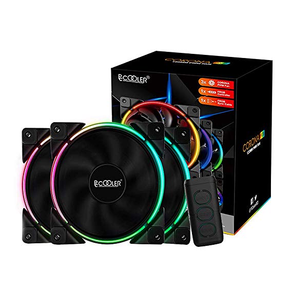 Pccooler 120mm Fan Moonlight Series, PC-3M120 RGB LED Computer Case Fan - PWM PC Cooling Fan - Dual Light Loop Quiet Fan/Multiple Light Modes with Controller for PC Cases, CPU Coolers (Multicolor)