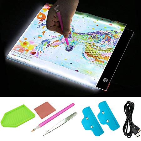 Diamond Painting A4 LED Light Board,Dimmable Light Board Kit Diamond Painting Cross Stitch Embroidery Set Kit with Board Clips USB Cable Tray Diamond Stitch Pen Glue Tweezers