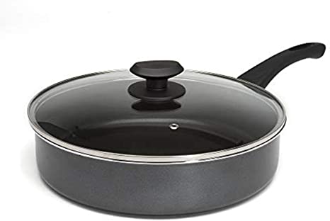 Ecolution Elements 4.5 Quart Covered Non-Stick Jumbo Cooker Sauté Pan with Glass Lid, Dishwasher Safe, Scratch Resistant, With Easy Food Release Interior, Gray