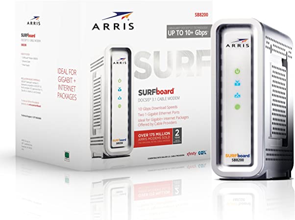 ARRIS Surfboard Gigabit DOCSIS 3.1 Cable Modem, 10 Gbps Max Speed, Approved for Comcast Xfinity and Cox. (SB8200)