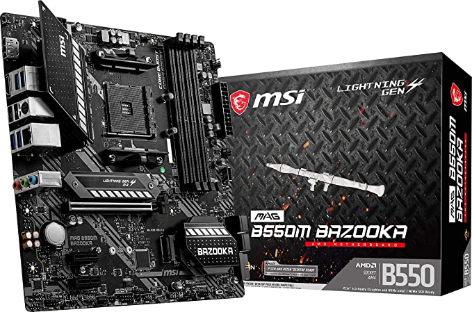 MSI MAG B550M Bazooka Gaming Motherboard (AMD AM4, DDR4, PCIe 4.0, SATA 6Gb/s, M.2, USB 3.2 Gen 1, HDMI/DP, Micro-ATX)