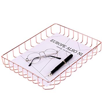 Simmer Stone Rose Gold Desk Tray, Wire Metal Letter File Tray Organizer, Letter Size 12.2” x 9.5” x 1.9”