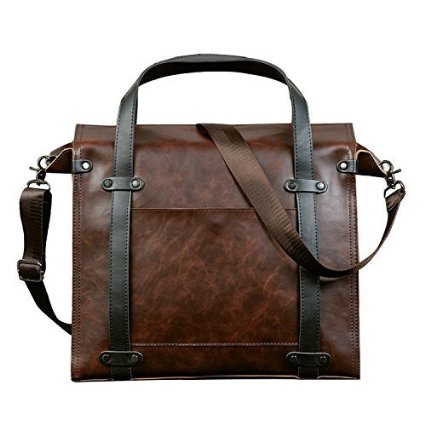 Premium PU Business Handbag Briefcase  Men Vintage Messenger Laptop Bag - Fit 14 Inches Laptop