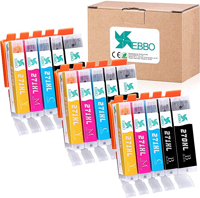 EBBO Compatible Ink Cartridges Replacement for Canon PGI-270XL CLI-271XL PGI-270 CLI-271 XL Compatible with Pixma TS5020 TS6020 MG5720 MG5722 MG5721 MG6820 MG6821 MG6822 Printer (5 Colors, 15-Pack)