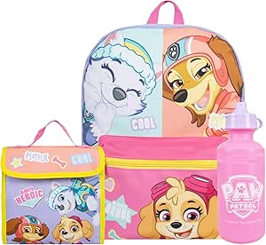 Paw Patrol Backpack 3 Piece Set | Skye Girls Backpack, Lunch Bag And Water Bottle | Girls School Backpack | One Size Purple