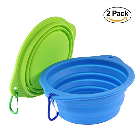 wangstar Large Collapsible Dog Bowl for Cat Dog Food, 7.2 Inch, Food Grade Silicone BPA Free FDA Approved, Foldable Expandable Pet Feeder Cup Portable Dog Water Bowl with Free Carabiners, 2 Piece