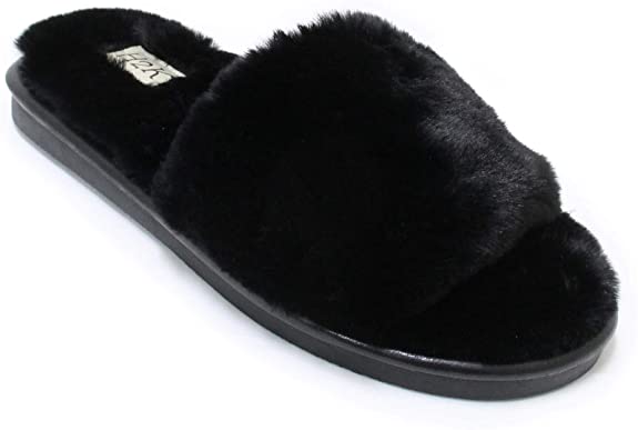 Womens Open Toe Fluffy Fur Slippers Cozy Warm Flip Flop House Slippers Lightweight Classic Sandals Slides Soft Flat Slip On Spa Shoe Jennifer