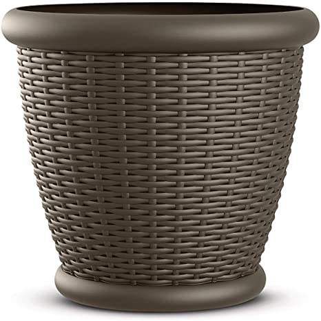 Suncast 1816WJ 18-Inch Resin Wicker Planter,Brown