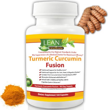 180Ct 1310 Mgserv Turmeric Curcumin w 180 mg 95 Curcuminoids and BioPerine for Max Absorption - Dr Formulated Curcumin for Max Potency and Results - LEAN Nutraceuticals