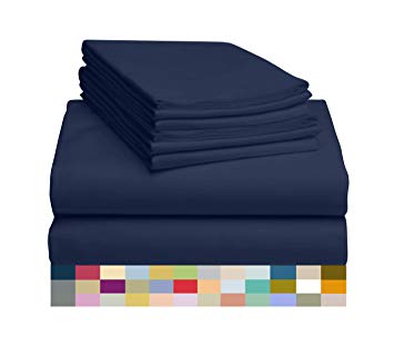 LuxClub 6 PC Sheet Set Bamboo Sheets Deep Pockets 18" Eco Friendly Wrinkle Free Sheets Hypoallergenic Anti-Bacteria Machine Washable Hotel Bedding Silky Soft - Navy Full