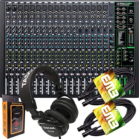 Mackie ProFX22v3 22-Channel Mixer with Built-in Effects and USB   Pro Headphone with Pair of EMB XLR Cable and Gravity Magnet Phone Holder Bundle, TH02 (2) M