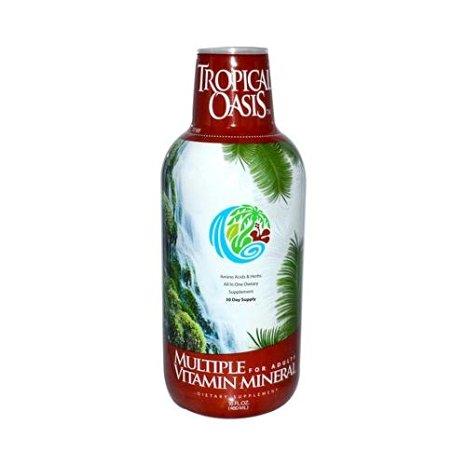 Tropical Oasis Multi Vitamin and Mineral Liquid Supplement - 125 Total Nutrients including; 85 Vitamins & Minerals, 23 Amino Acids, and 18 Herbs - Liquid Vitamin with up to 96% absorption -- 16 fl oz, 32 serving