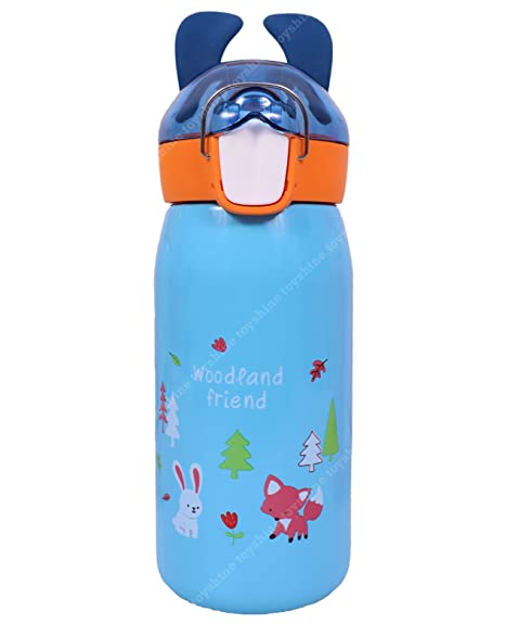 Toyshine Insulated Water Bottle for Kids Reusable Double Walled Steel Flask Metal Thermos, Spill Proof Cap Closure, BPA Free for School Home, Silicon Gripper Children's Drinkware, 530 ML, Blue