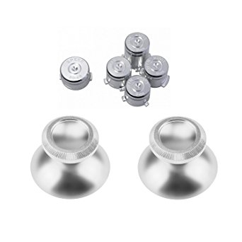 Xinkeen Aluminum Alloy Metal Thumbstick Analog Stick and 9mm Bullet ABXY X Buttons for Xbox One Controller - Silver